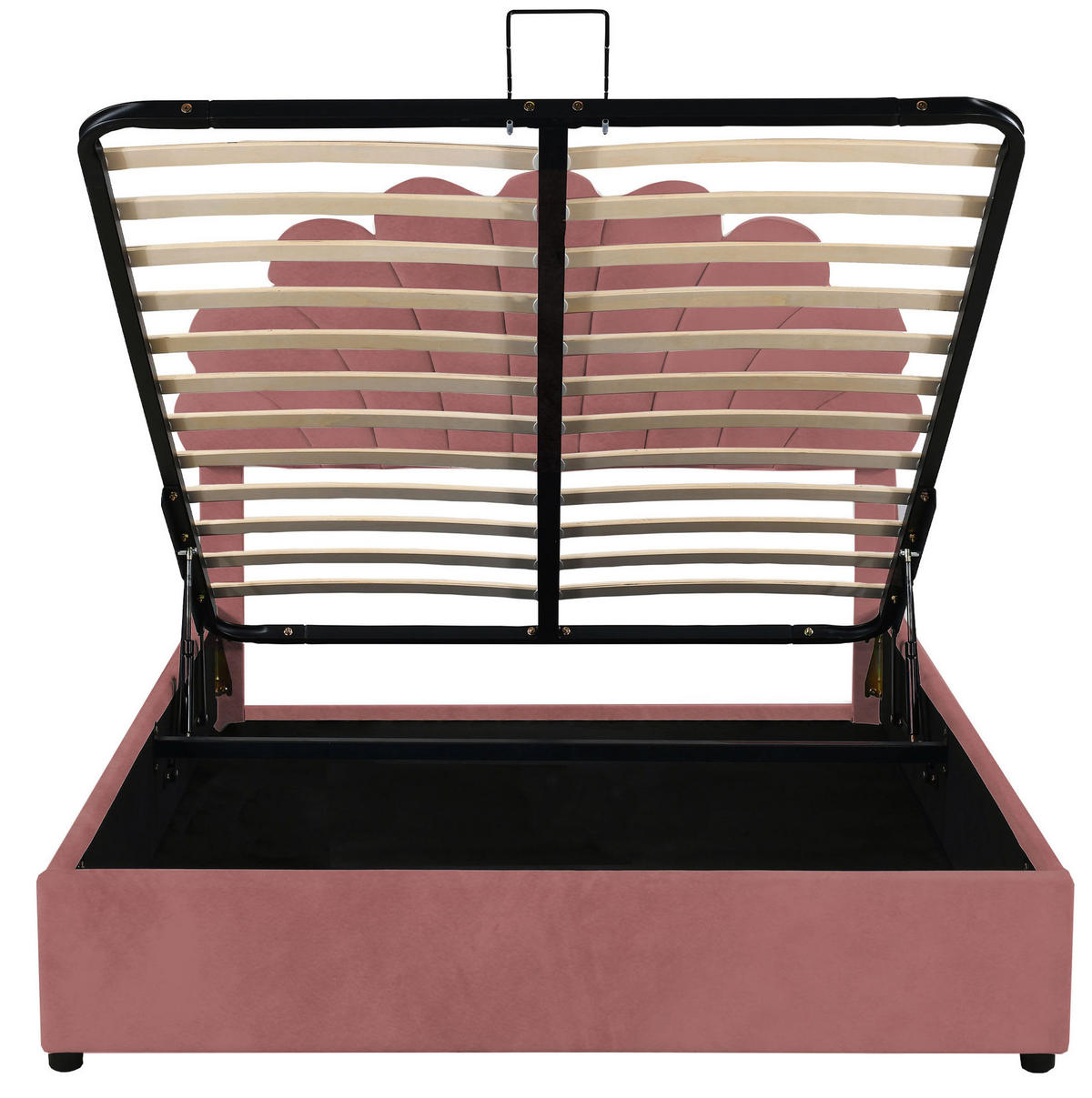 POLSTERBETT 140/200 cm mit hydraulischem Bettkasten, floralem Kopfteil und Lattenrost aus Samt, Rosa - Dunkelrosa, Textil (140/200cm) - Redom