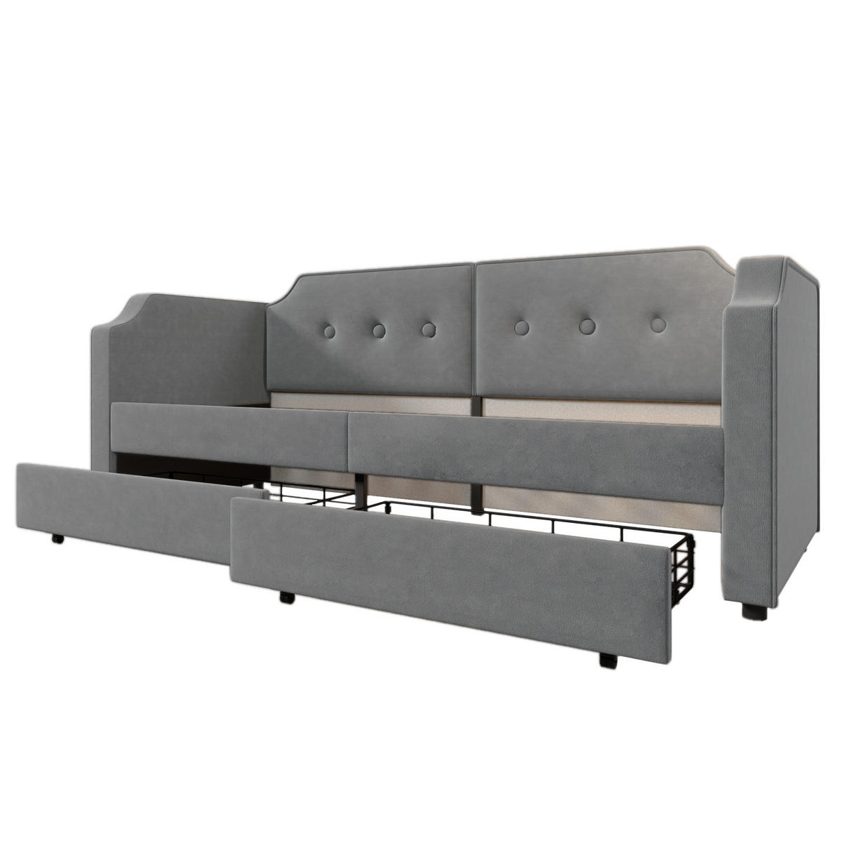 SAMT-POLSTERBETT 90/200 cm Grau mit 2 Schubladen, USB-C und Leselicht - Grau, Textil (90/200cm) - BEAOK