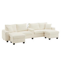 SOFA U-Form mit 2 Hockern 334 x 128,5 x 81 cm Cord Beige - Beige, Kunststoff (128.5/81/334cm) - Meubliv