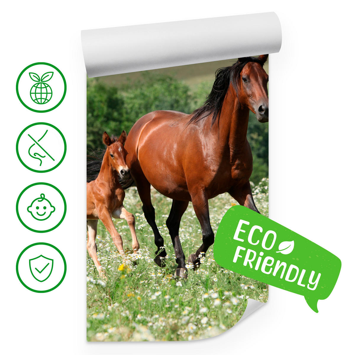 FOTOTAPETE Pferde Lichtung Pflanzen Natur 200x140 - Beige/Schwarz, Papier (200/140cm) - Muralo