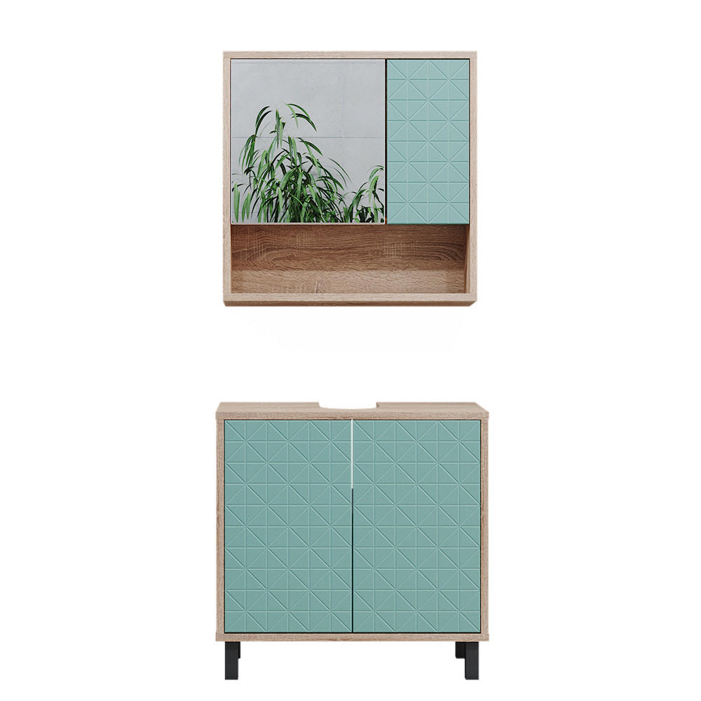 BADMÖBEL-SET Agasta Mintgrün 2 Teile - Mintgrün/Sonoma Eiche, Holzwerkstoff (56/57/28cm) - Vicco