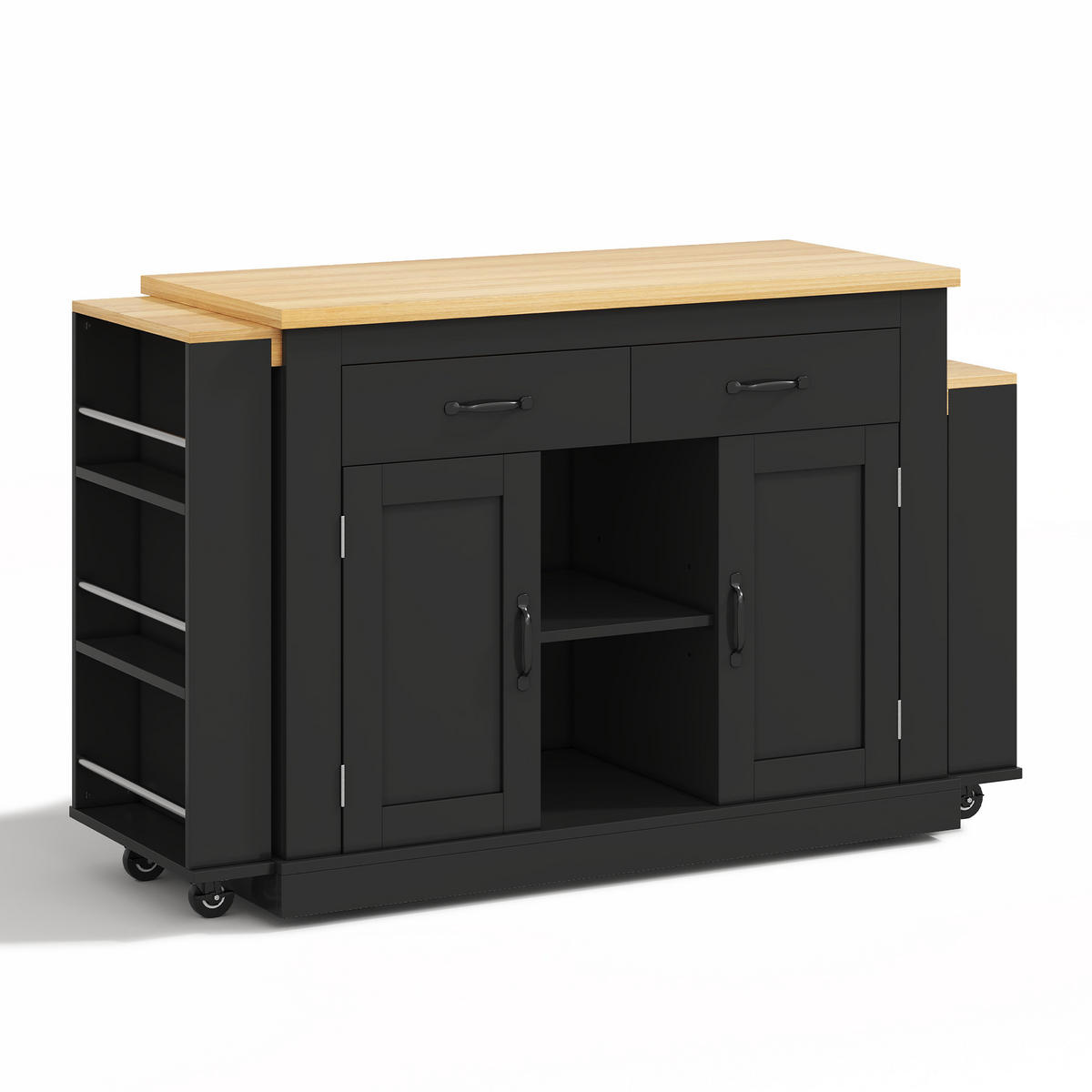 KÜCHENINSEL 142/55/93 cm schwarz aus MDF mit Ausziehplatten - Schwarz, Holzwerkstoff (142/93/55cm) - OKWISH