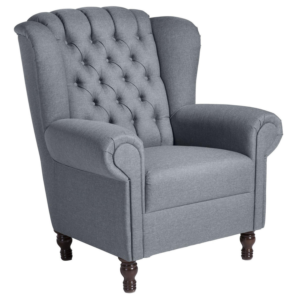 OHRENBACKENSESSEL Katreen Bezug Flachgewebe Buche nussbaum dunkel / denim - Blau, Kunststoff (91/101/90cm) - 58aufmkessel