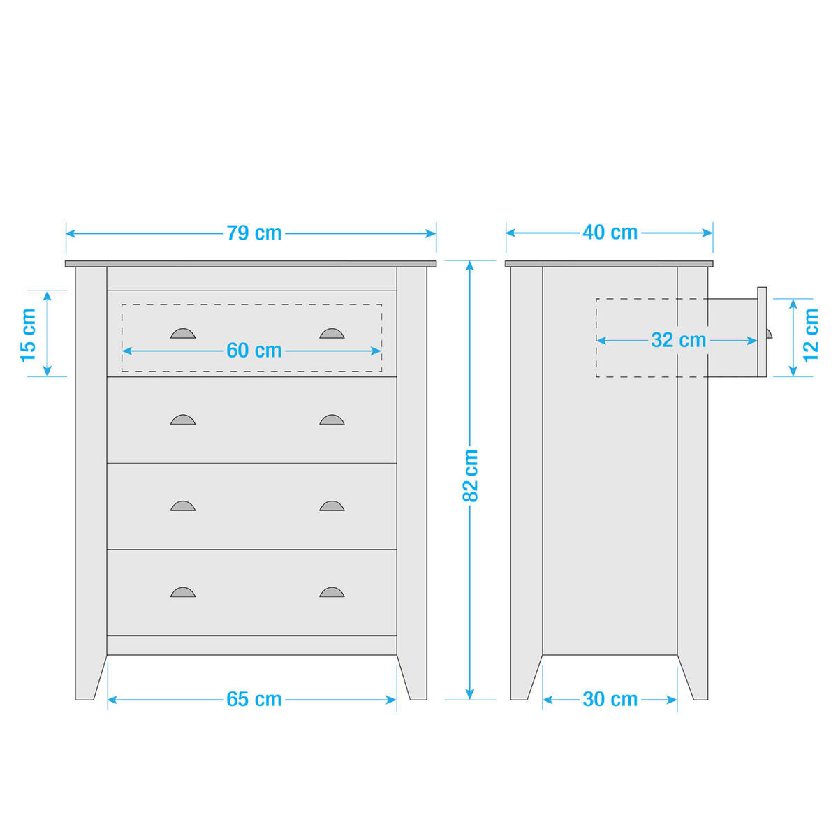 KOMMODE - Kiefer massiv - Kieferfarben, Holz/Metall (79/82/40cm) - home24