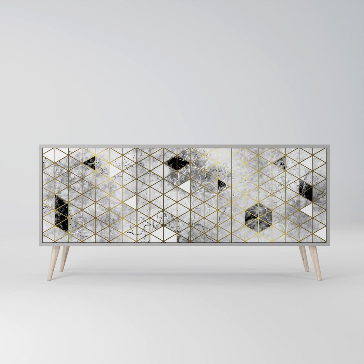 SIDEBOARD ASHEN ARIA, Eicheneffekt, 164,5x42x77,5 cm, 3 Türen - Eichefarben/Buchefarben, Holzwerkstoff/Buchenholz (164.5/77.5/42cm) - SpaceRebels