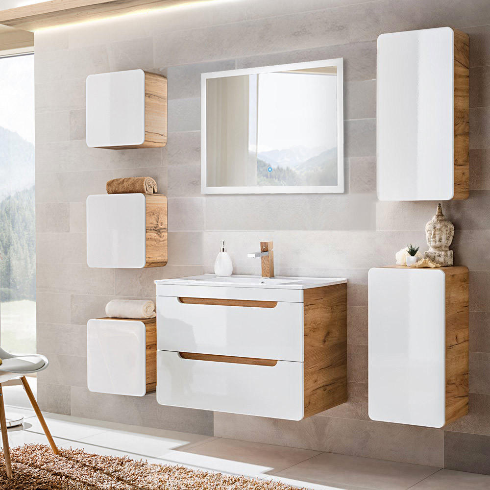 BADMÖBEL-SET 7-TLG. Luton-56 - Weiß, Holzwerkstoff (180/200/46cm) - Lomado