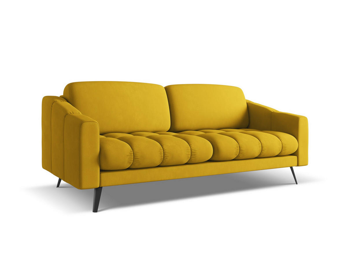3-SITZER SOFA Chenille Stoff Gelb - Currygelb/Gelb, Textil/Metall (202/80/95cm) - Makamii