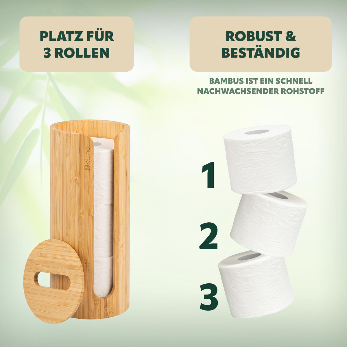 TOILETTENPAPIERAUFBEWAHRUNG, für 3 Rollen, Bambus - Braun, Holz (14.5/34/14.5cm) - eluno