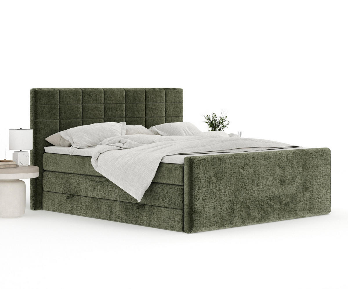 BOXSPRINGBETT Ava Olivenfarbe 140/200 cm - Schwarz/Olivgrün, Holz/Holzwerkstoff (140/200cm) - Maison de Reve