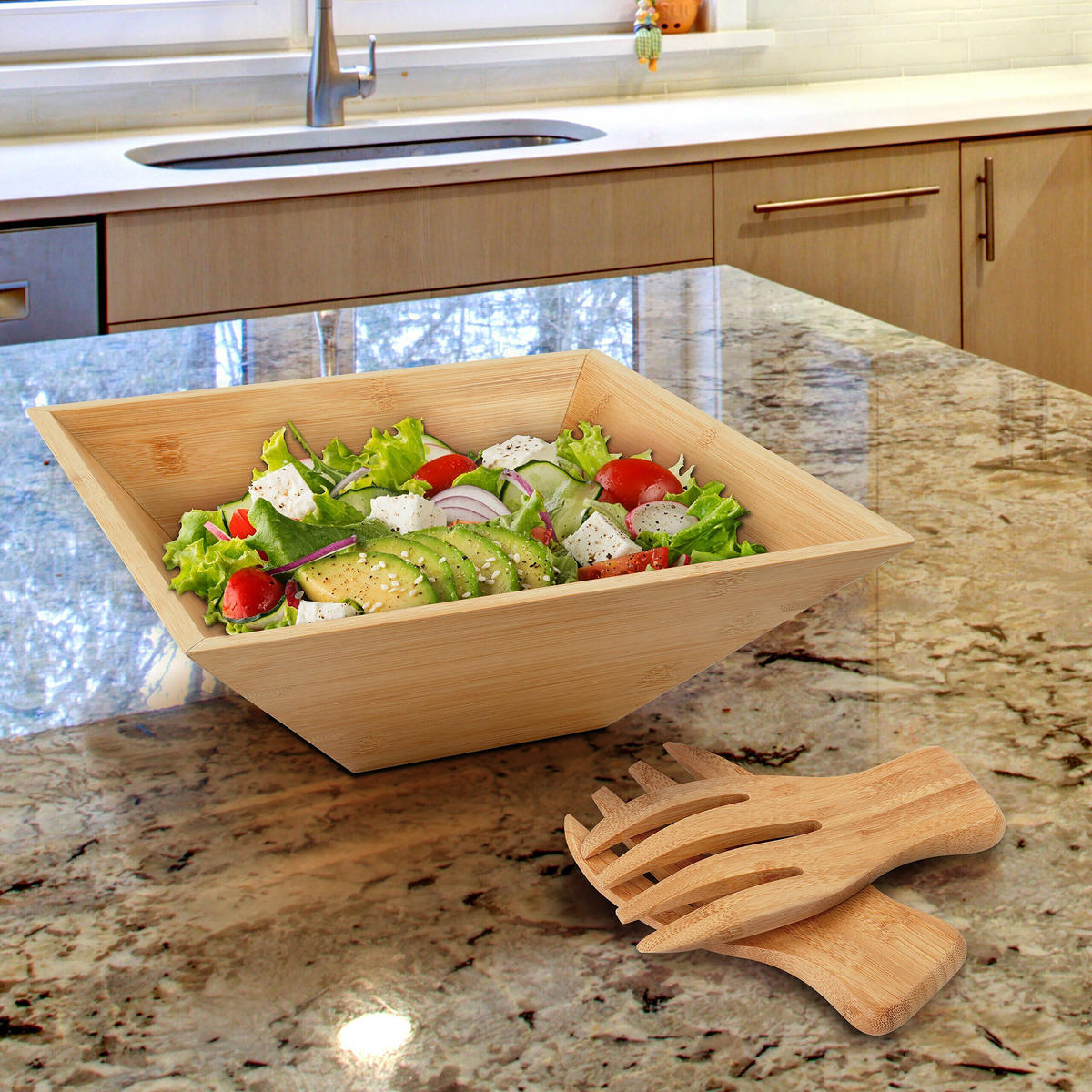 MISKA na šalát - svetlohnedá, drevo - Relaxdays