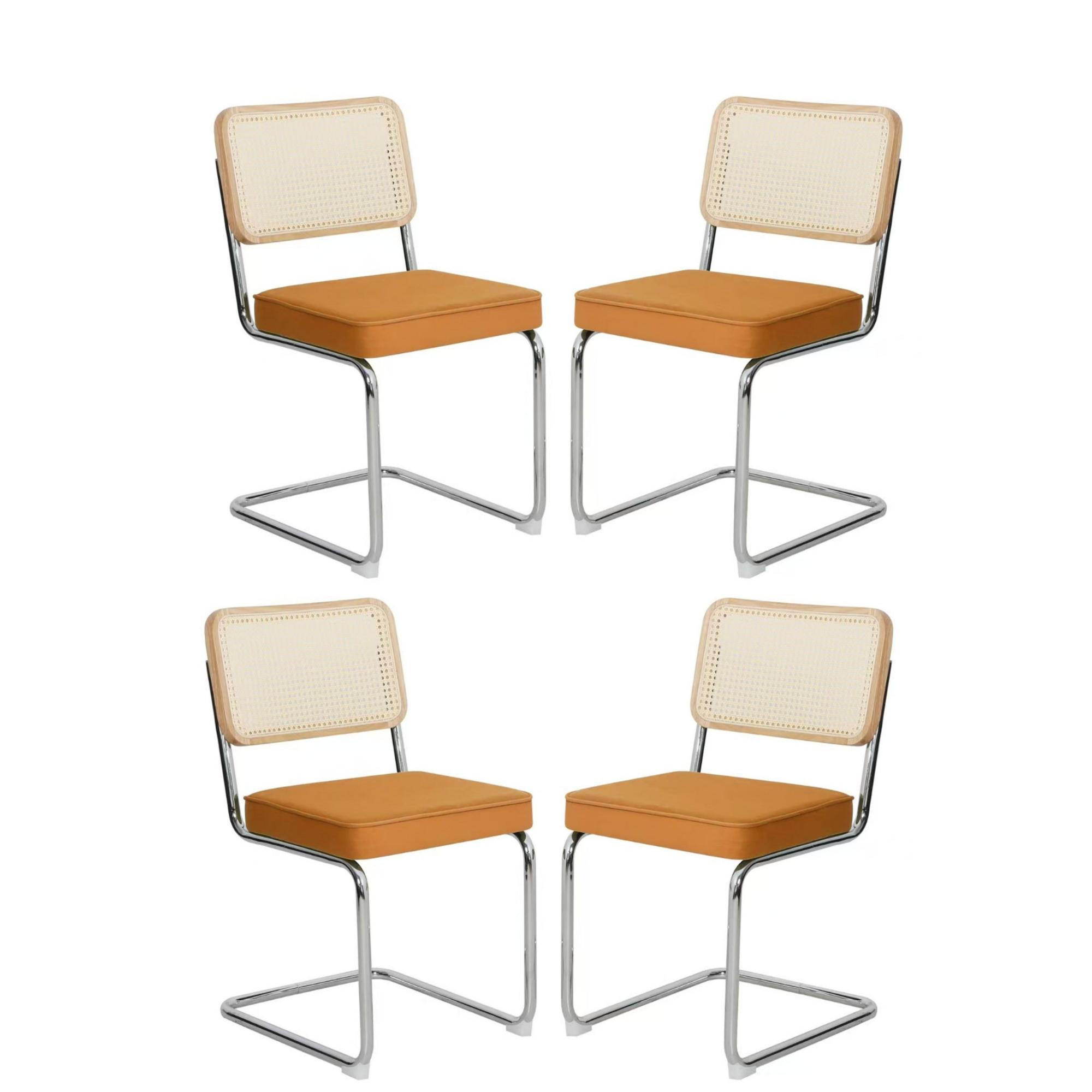 SCHWINGSTUHL 4-er Set,Freischwinger,Esszimmerstuhl,Samt-Orange - Schwarz, Metall (46.4/84.6/53cm) - LVHOM