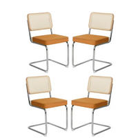 SCHWINGSTUHL 4-er Set,Freischwinger,Esszimmerstuhl,Samt-Orange - Schwarz, Metall (46.4/84.6/53cm) - LVHOM