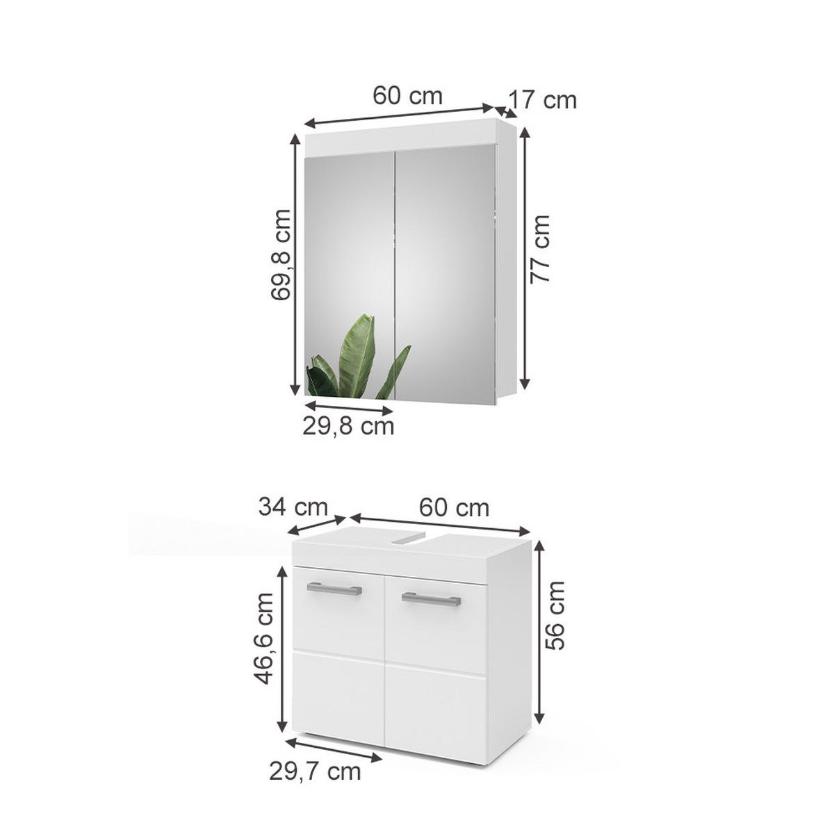 BADMÖBEL-SET Luna Weiß 2 Teile - Weiß, Holzwerkstoff (60/56/34cm) - Vicco