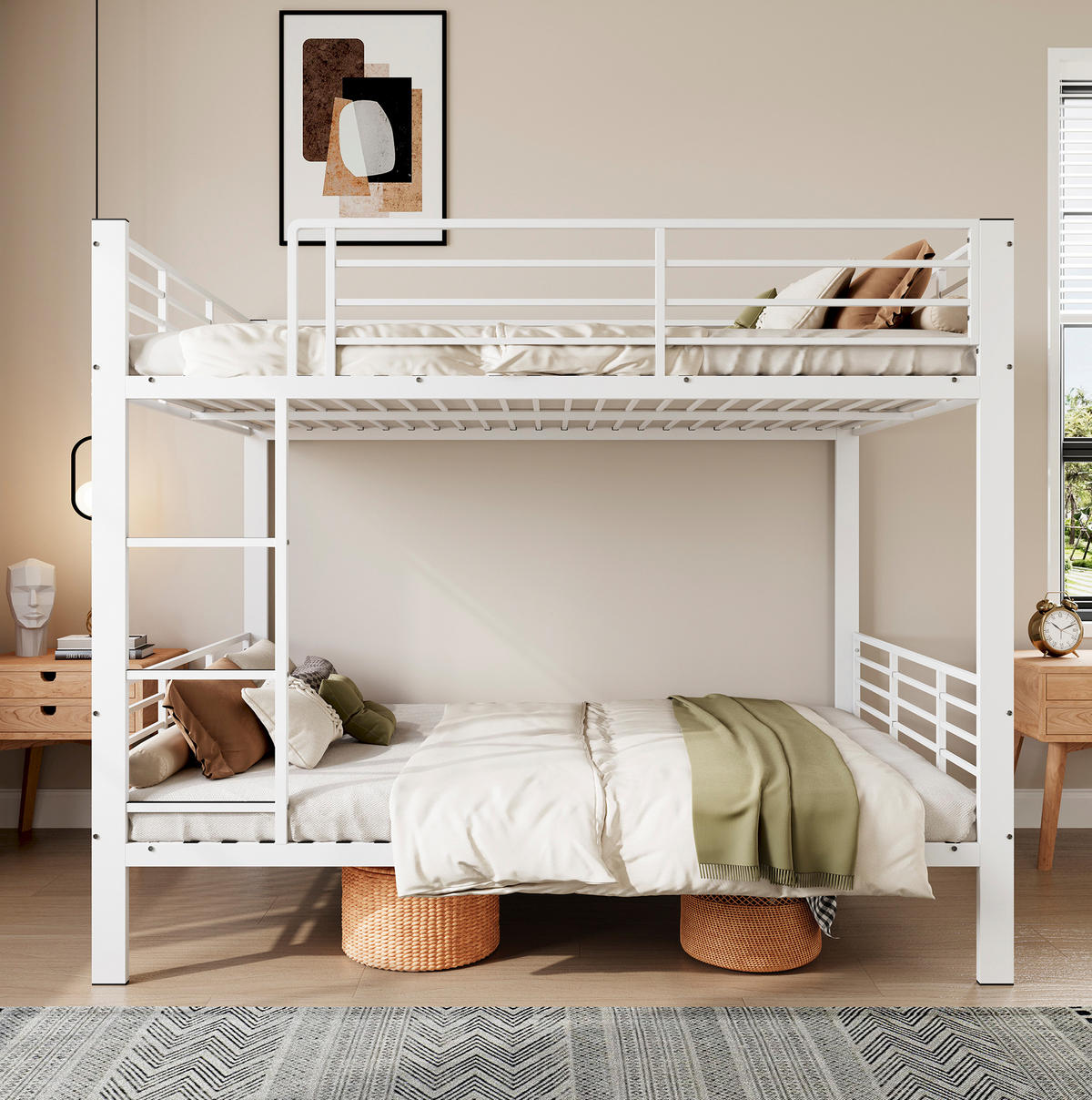 ETAGENBETT 140/200 cm aus Metall mit Rausfallschutz, geräuschlos, Mattweiß - Weiß, Metall (140/200cm) - OKMYHOME