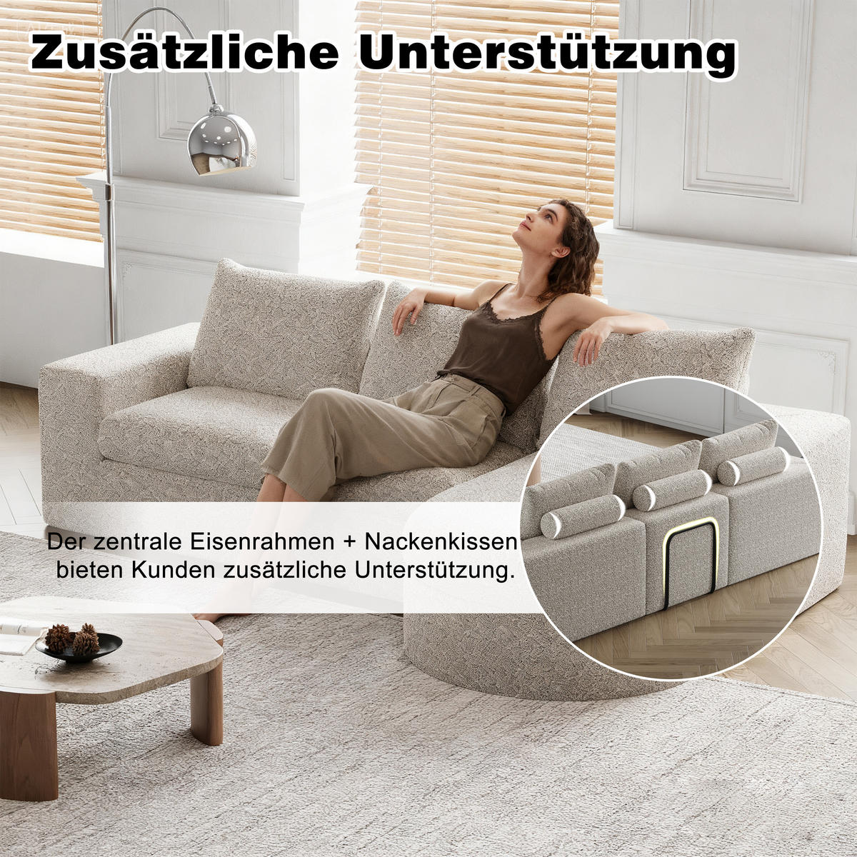 SCHLAFSOFA aus Chenille mit Liegestuhl, montagefrei - Beige, Textil (251/81/160cm)