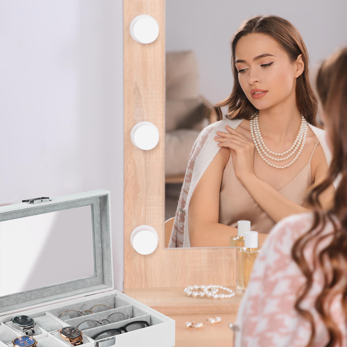 SHRANJEVANJE nakita - bela, umetna masa/leseni material (33/9/20.5cm) - Relaxdays