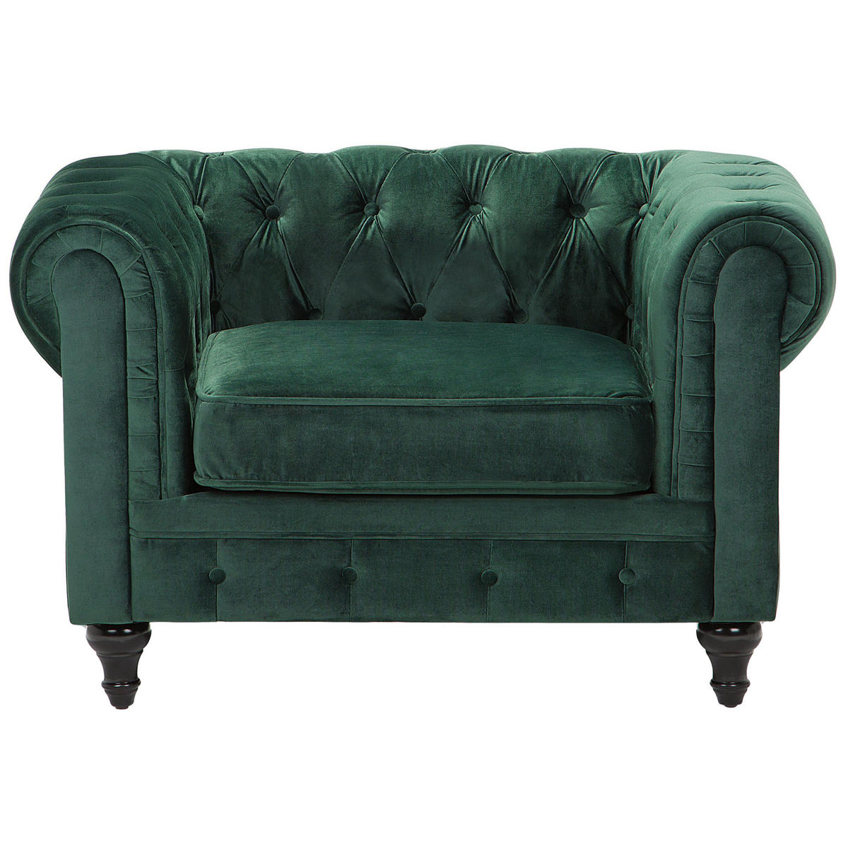 SESSEL Samtstoff grün Chesterfield - Dunkelbraun/Grün, Textil (110/70/75cm) - Beliani
