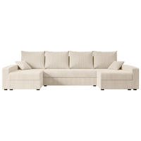 WOHNLANDSCHAFT mit Schlaffunktion und Bettkasten ALESIA-U 301x140x90 cm Beige Cord - Beige/Silberfarben, Holzwerkstoff/Kunststoff (301/90/140cm) - ALTDECOR