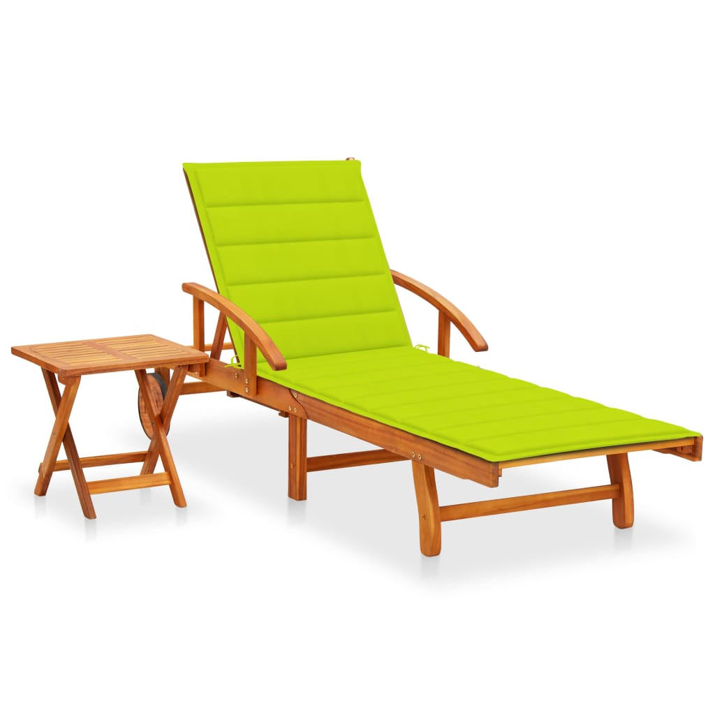 SONNENLIEGE mit Tisch und Auflage Akazie Massivholz - Grün, Holz (67/85/200cm) - furnicato