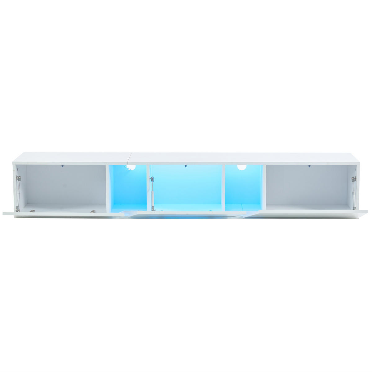 LOWBOARD 180/35/30 cm in Weiß, wandmontiert mit LED-Beleuchtung und 3 Klapptüren - Weiß, Holzwerkstoff (180/30/35cm) - Flora Grace