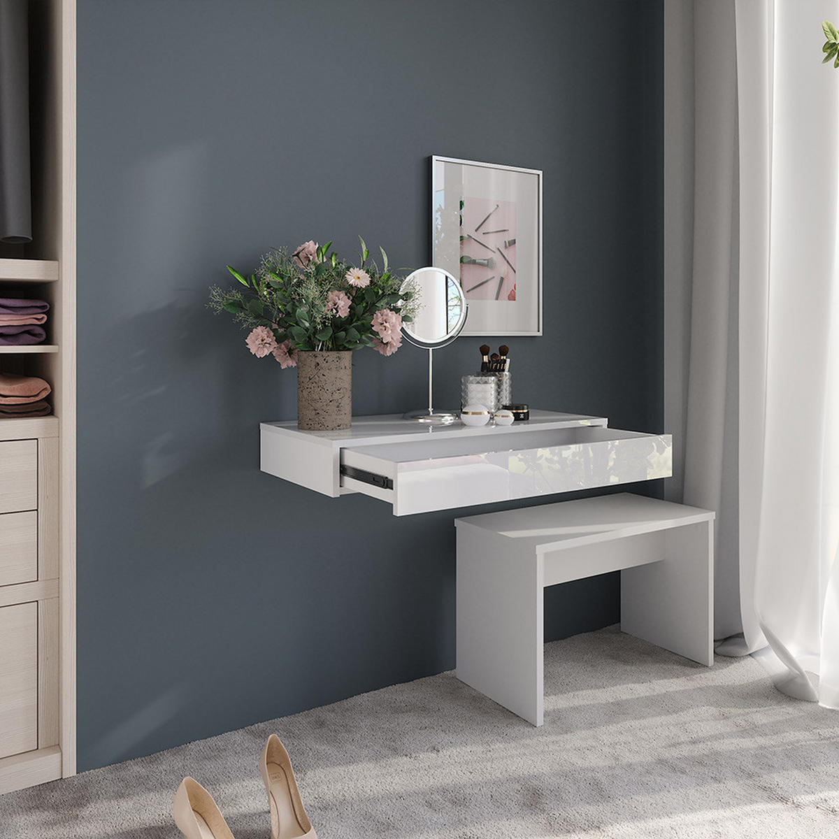 NÁSTENNÁ POLICA Sherry Biela/biela s vysokým leskom - biela s vysokým leskom, kompozitné drevo (81.4/12/40.1cm) - Vicco