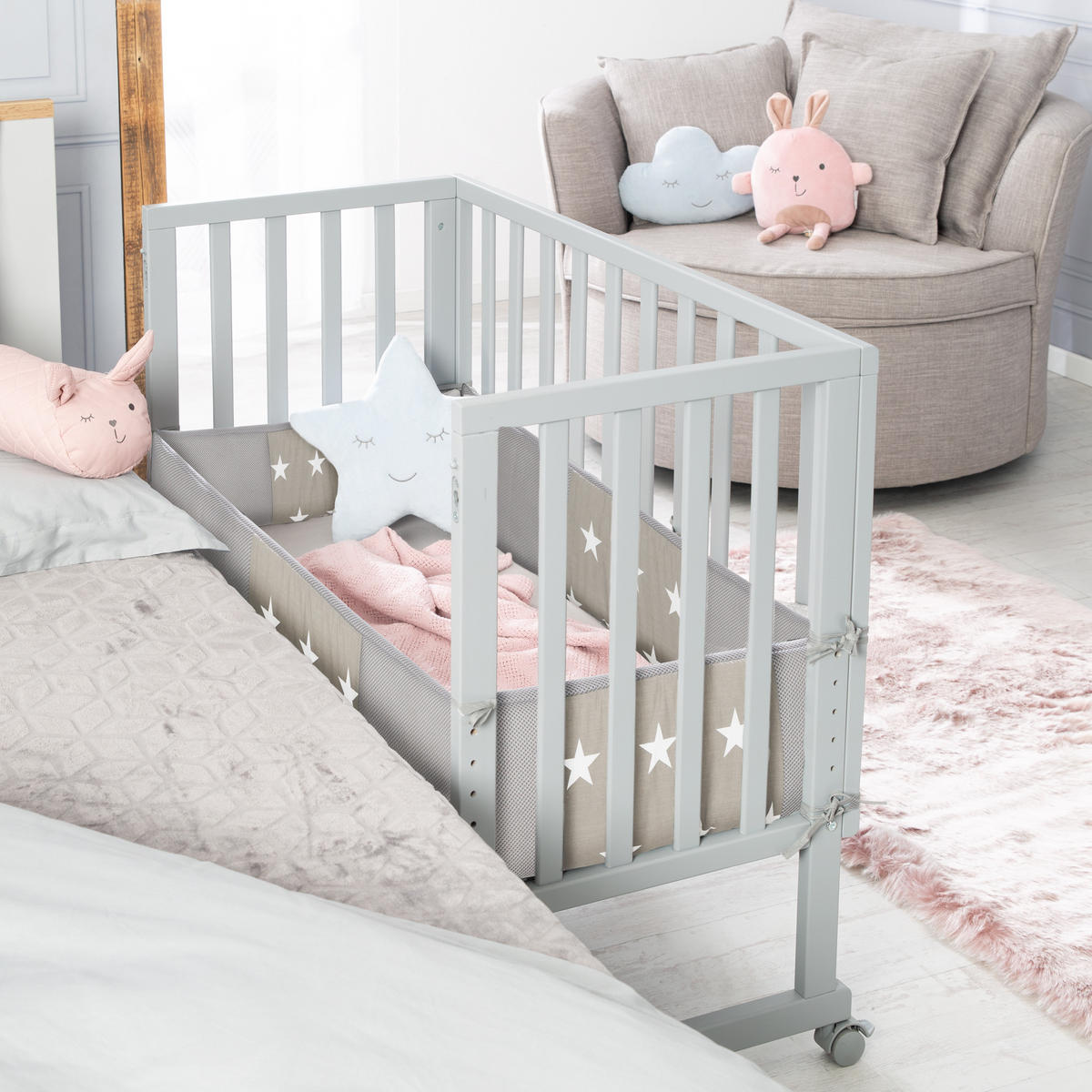 BEISTELLBETT Little Stars 3in1 Set 90 x 45 cm - Taupe/Grau, Holzwerkstoff (45/90cm) - Roba