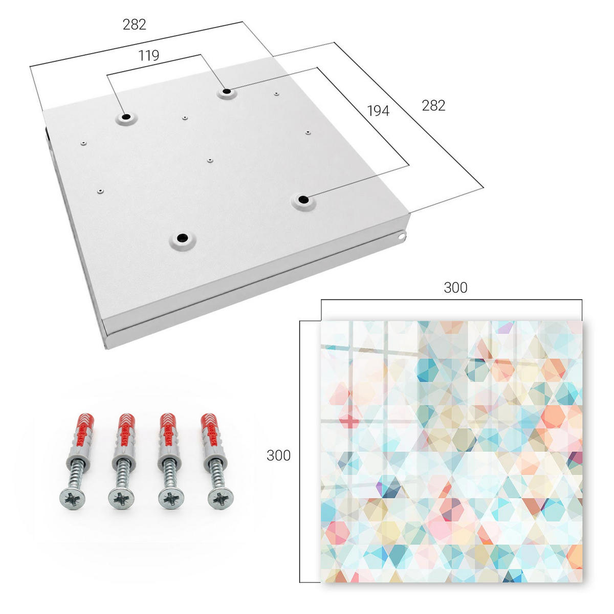 SCHLÜSSELBOX Weiß 30x30 cm – Türöffnung nach rechts - Geometrische Muster - Blau, Metall (30/30/5cm) - TULUP