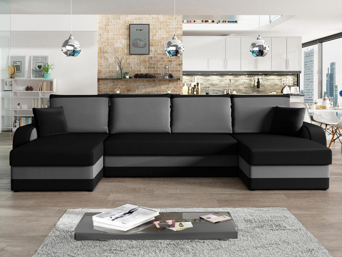 ECKSOFA Kris U Lux - Schwarz, Holz/Kunststoff (304/80/140cm) - MIRJAN24