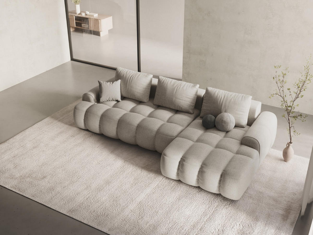 AUSKLAPPBARES-ECKSOFA rechts mit Container Linz aus strukturiertem Stoff beige 3 Sitzplätze - Beige, Textil (142/275cm) - Cosmopolitan Design
