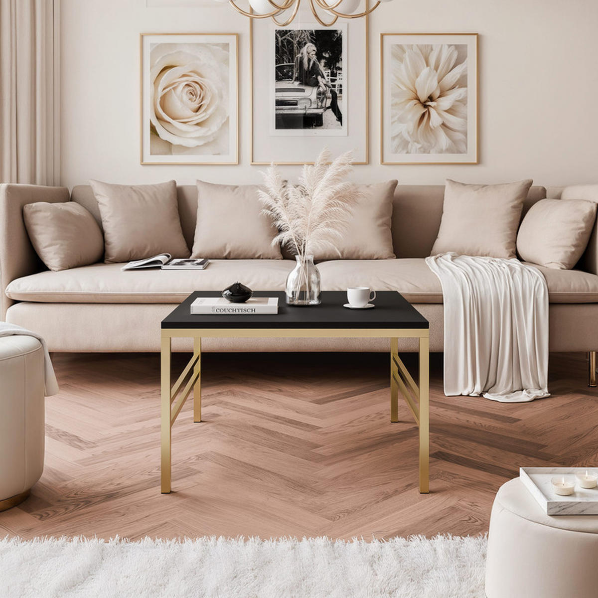 COUCHTISCH FORMA 60/60 cm Quadrat, Gold / Schwarz matt - Goldfarben/Schwarz, Metall (60/60/40cm) - Idohome