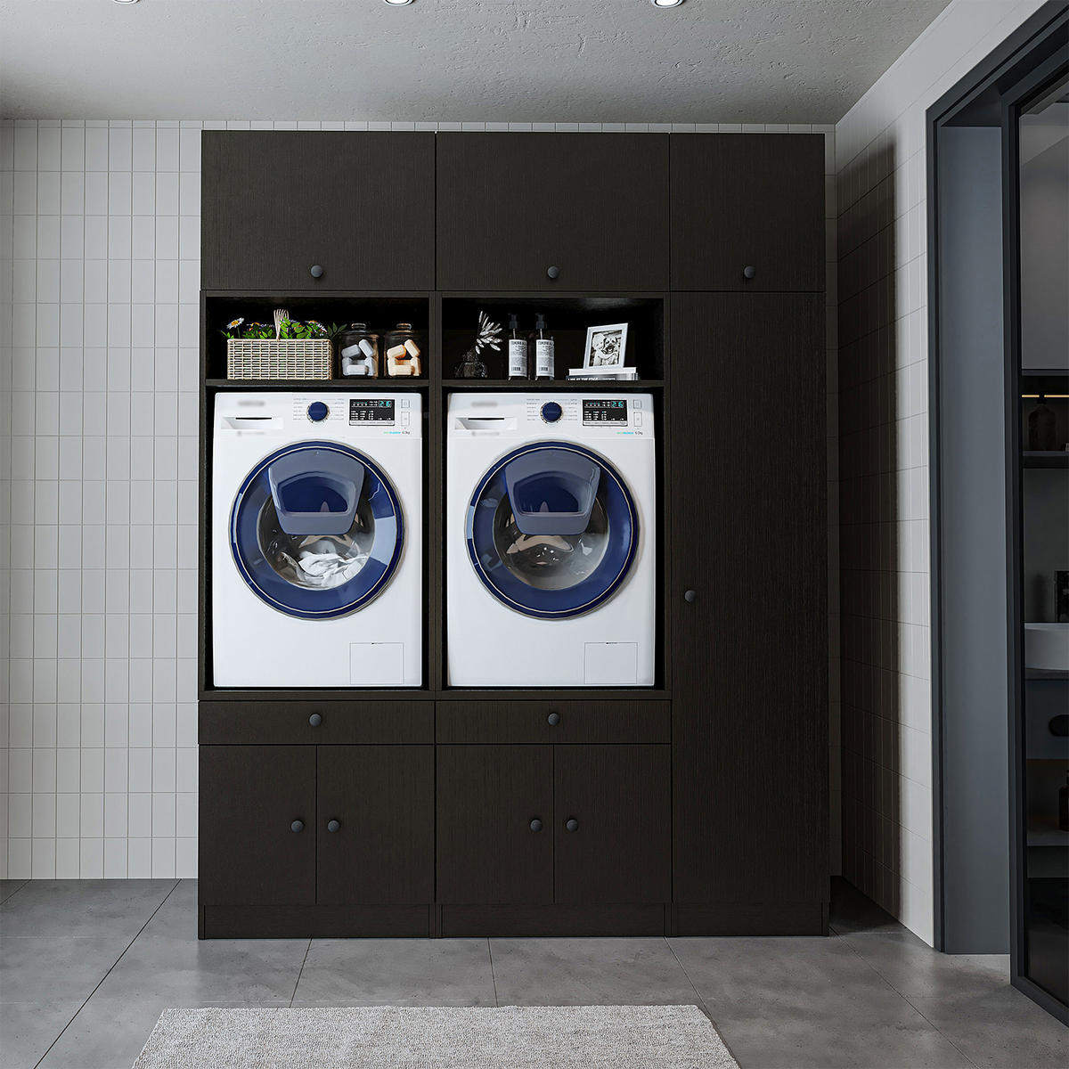 WASCHMASCHINENSCHRANK Serie 1 179cm Breit, 230cm Hoch - Schwarz, Holzwerkstoff (179/230/67cm)