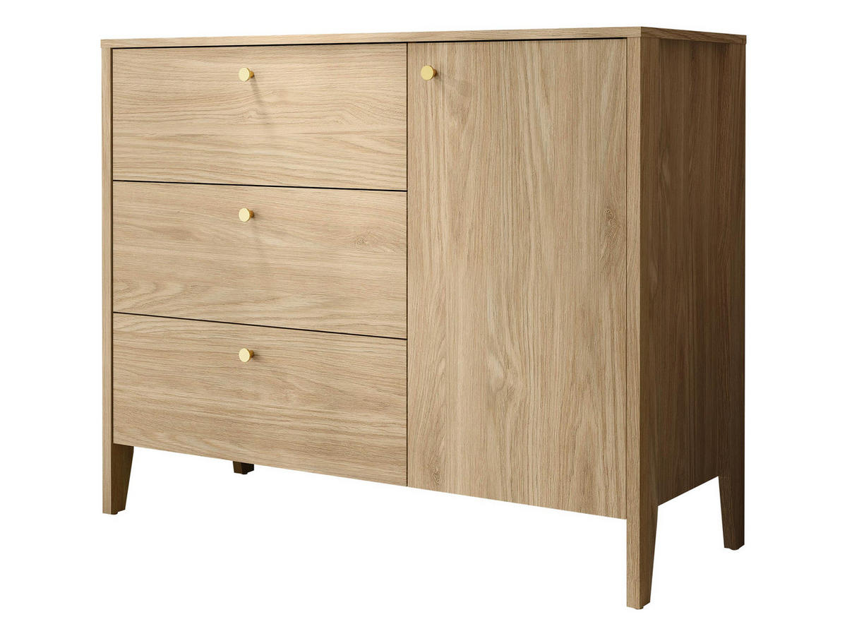 KOMBIKOMMODE Snugly 1D3S SU03 - Eichefarben/Goldfarben, Holz/Holzwerkstoff (112/91/45cm) - MIRJAN24