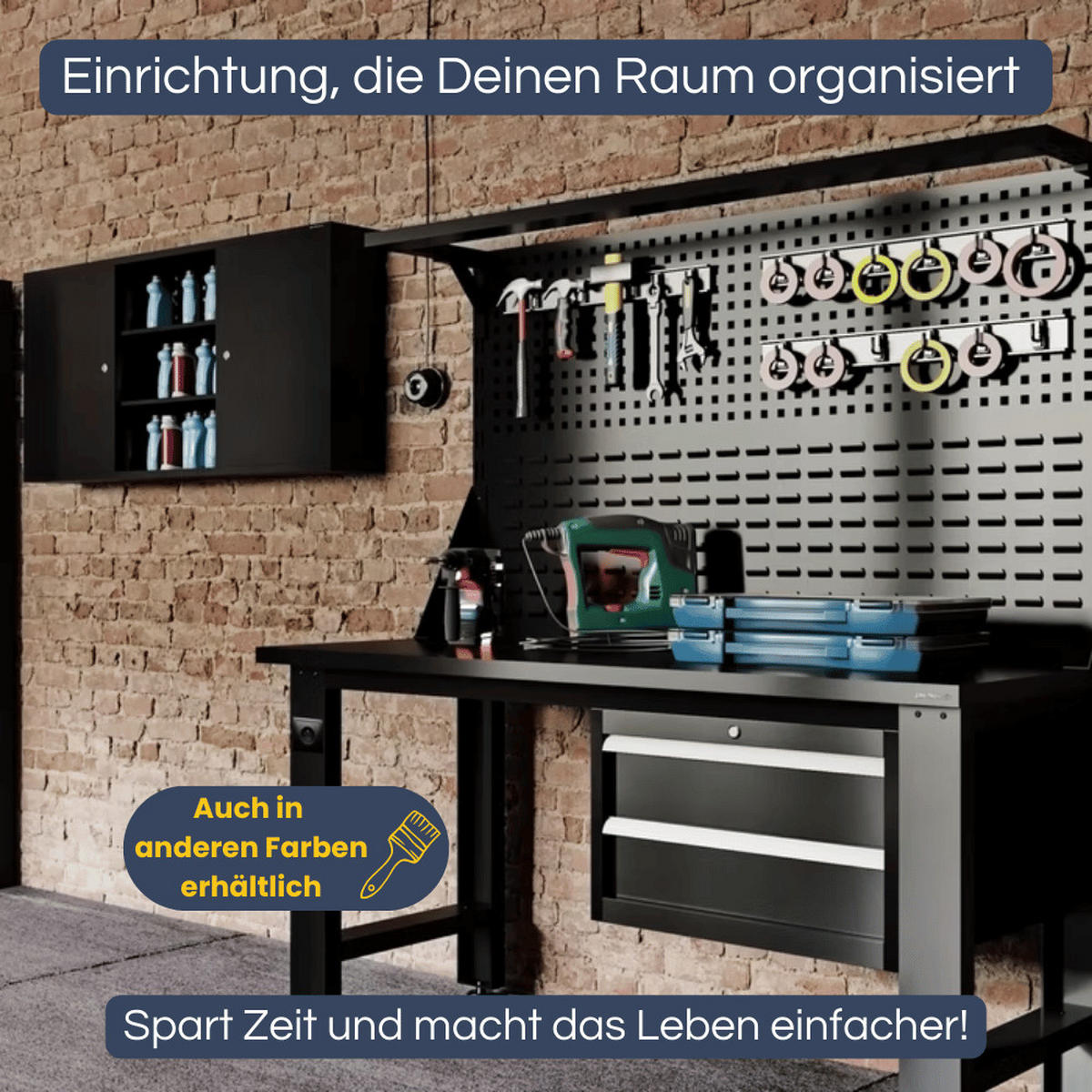 WERKBANK Werkstatt ROBI 170x150x75cm Anthrazit-Blau Platte Braun - Anthrazit, Metall (150/170/75cm) - DELUKE