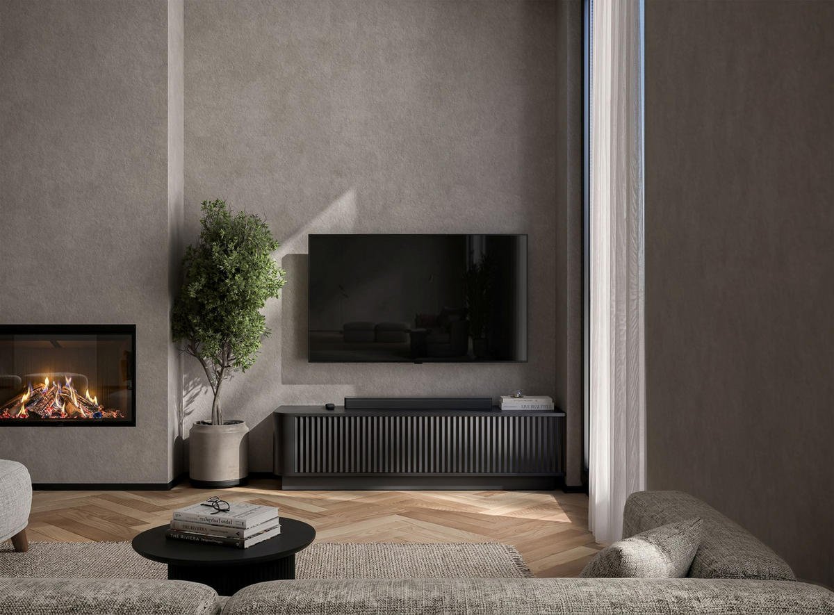 TV komoda Aurora mat crna 140 cm s postoljem - crna, drvni materijal (140/37/35cm) - Meble Lindner
