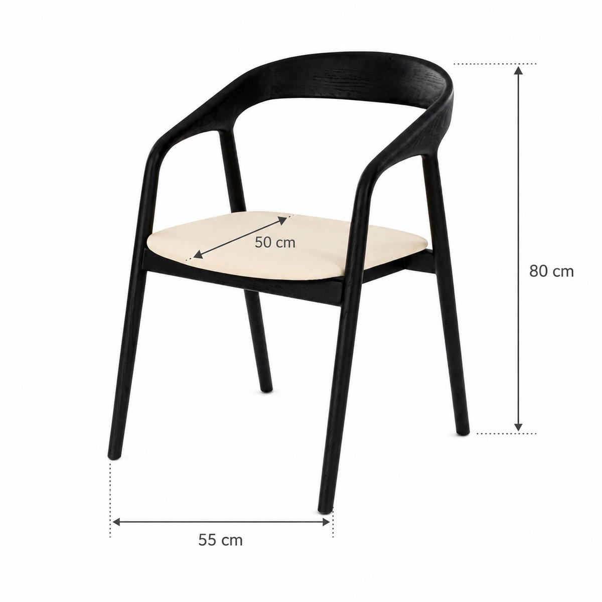 ESSZIMMERSTUHL Celeste, Schwarzes Eichenholz + beiger Stoff - Beige/Schwarz, Holz (55/80/61.5cm) - WOODEK