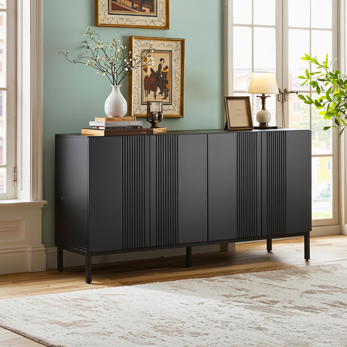 SIDEBOARD 145 cm Schwarz mit 4 Türen & verstellbaren Einlegeböden im modernen Stil - Schwarz, Holzwerkstoff (145/80/41.5cm) - Urban Meuble