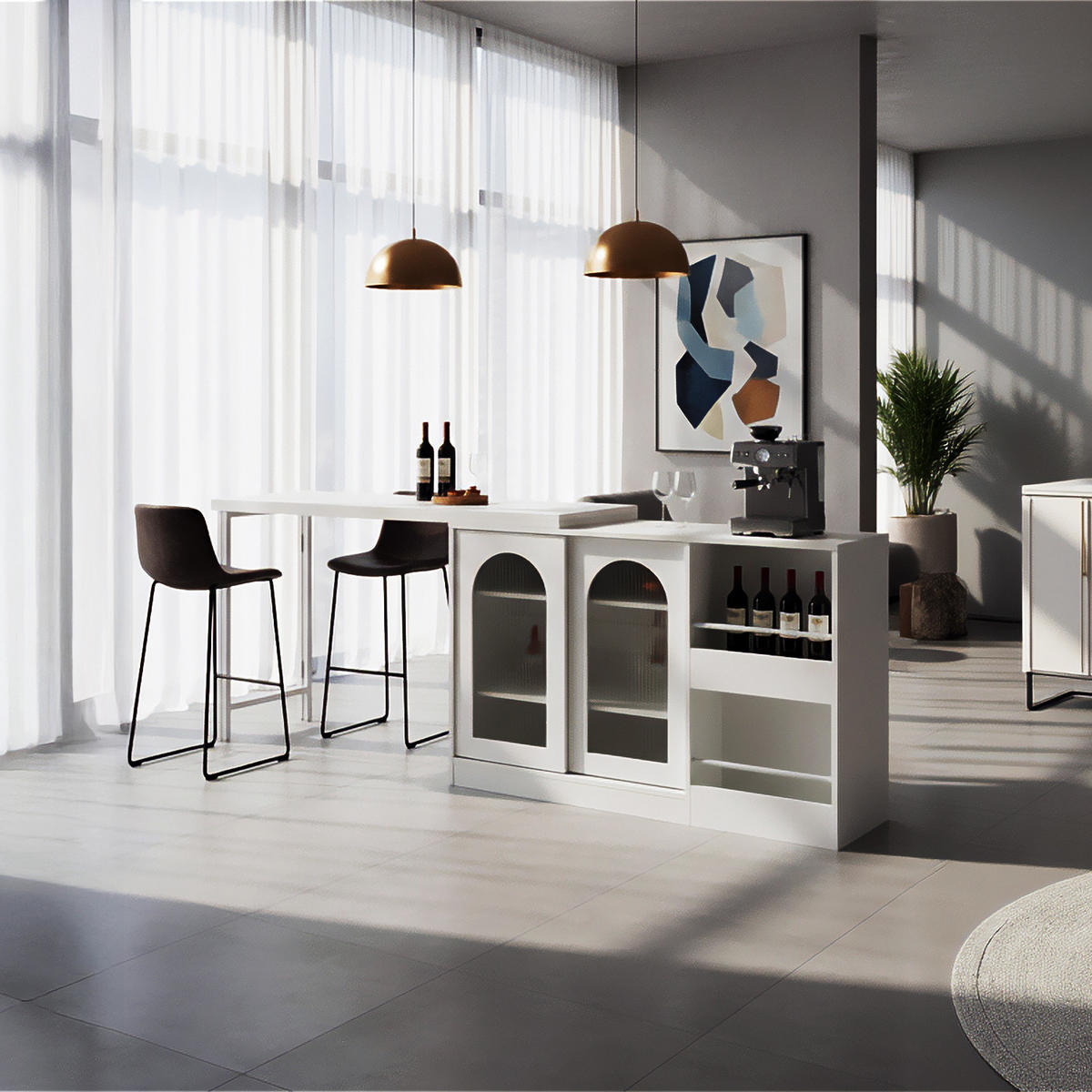 STEHTISCH Weiß Holzoptik|Ausziehbar|360° Drehbar mit Stauraum - Weiß, Holzwerkstoff/Metall (40/121.5/76.7cm) - Urban Meuble