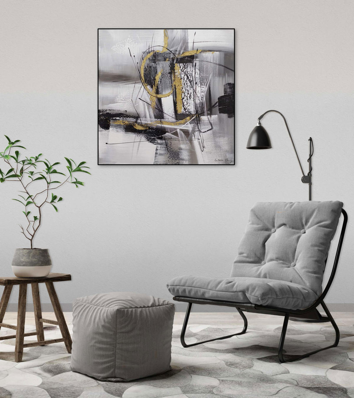 ACRYLBILD HANDGEMALT 60/60 cm - Grau, Holz/Textil (60/60cm) - KUNSTLOFT