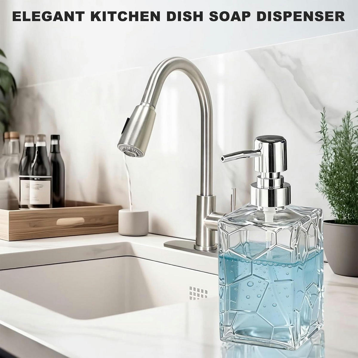 SEIFENSPENDER Glas 400ml Crack-Design Silber - Transparent, Glas (7/17.4/7cm)