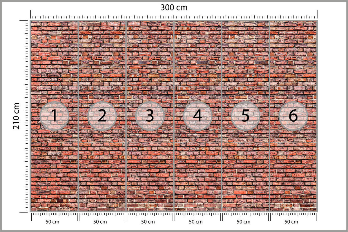 FOTOTAPETE für Wohnzimmer Alter Ziegelstein Roter Wand Rustikal 300x210 - Rot/Orange, Papier (300/210cm) - Muralo