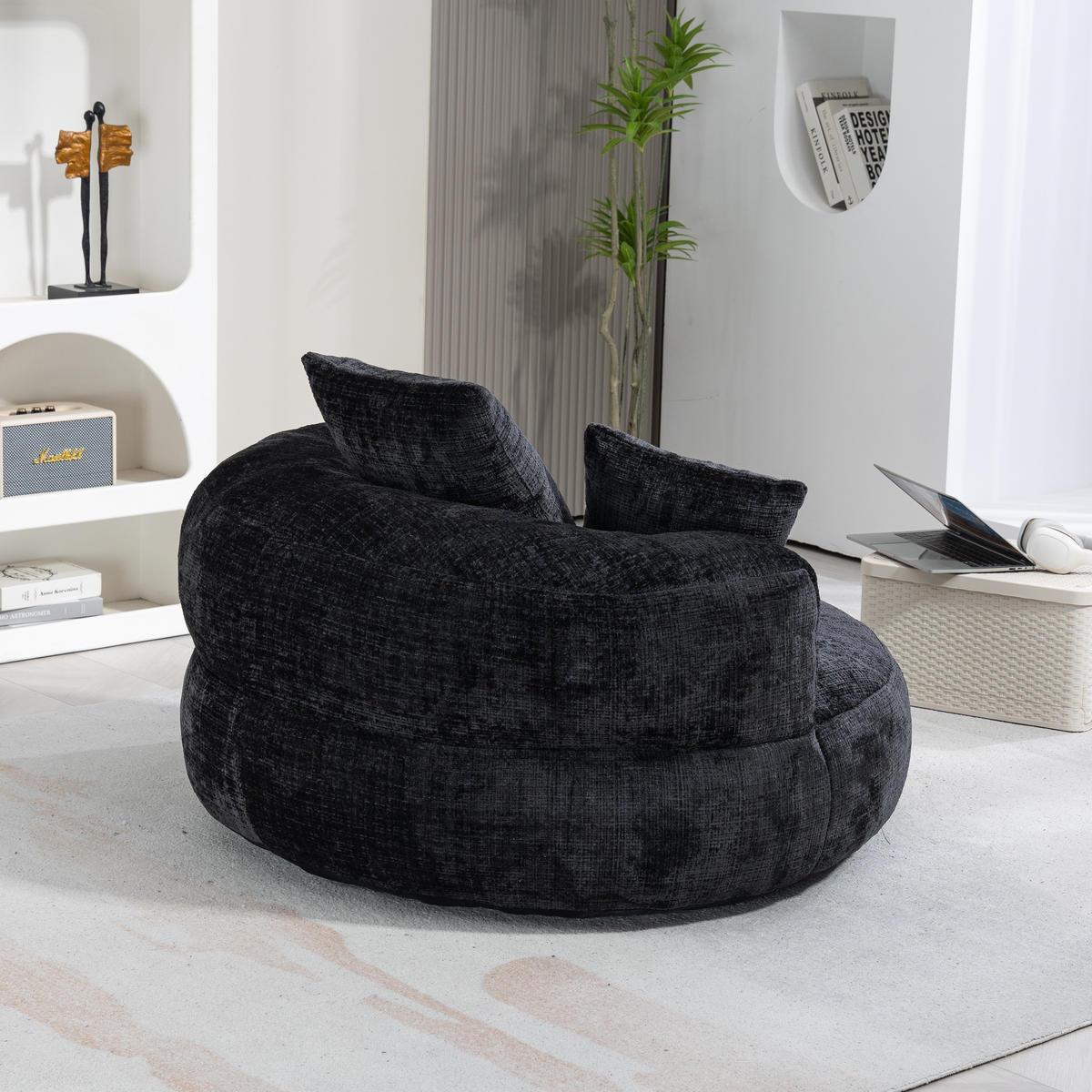 SITZSACK Chenille Schwarz mit Armlehnen - Schwarz, Textil (108/52/108cm) - WISHDOR