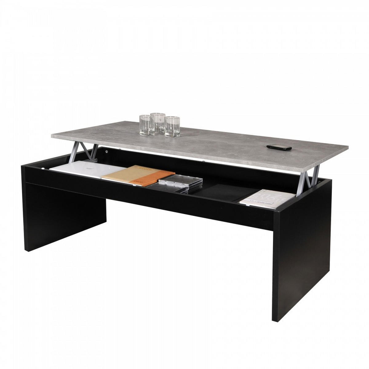 COUCHTISCH DARWIN / 120x60cm - Schwarz und Beton - Multicolor, Holzwerkstoff (60/120/43cm) - Weber Industries
