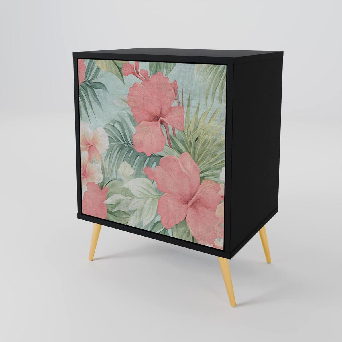 SIDEBOARD HAWAIIAN SPIRIT, Schwarz, 57,5x42x57,5 cm, Ohne Füße - Multicolor/Schwarz, Holzwerkstoff (57.5/57.5/42cm) - SpaceRebels