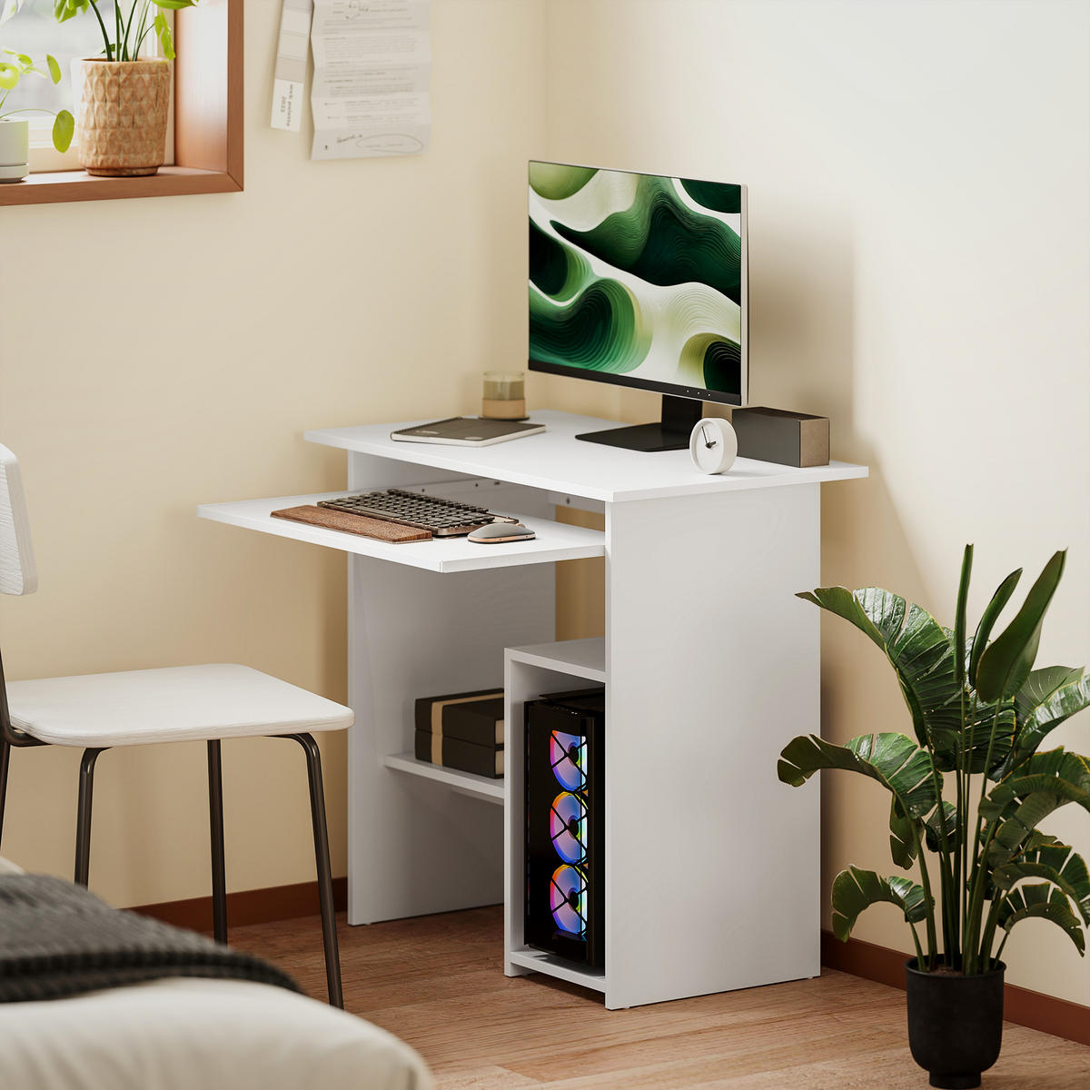 COMPUTERTISCH Spanplatte Weiß - Weiß, Holzwerkstoff (80/45/75cm) - HOMCOM