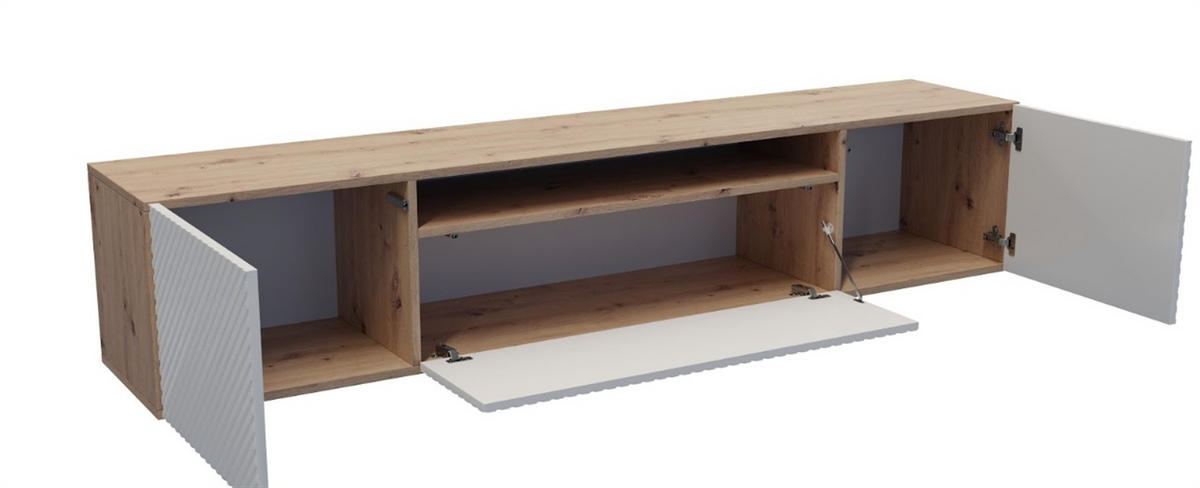 ZÁVĚSNÝ TV STOLEK CAVA, 200/41/40 cm, dub Artisan - bílá/dub artisan, kompozitní dřevo (200/41/40cm) - MASSENO