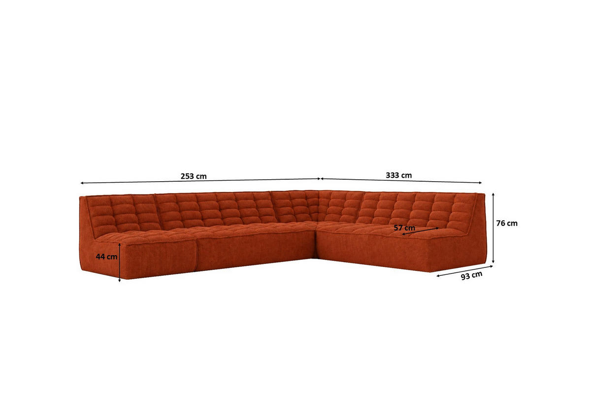 ROHOVÁ SEDAČKA modulární ve tvaru L, plyšová tkanina Pop, Měděná, Levá strana, LAZY L - měděná, dřevo (333/253cm) - Kaiser Möbel