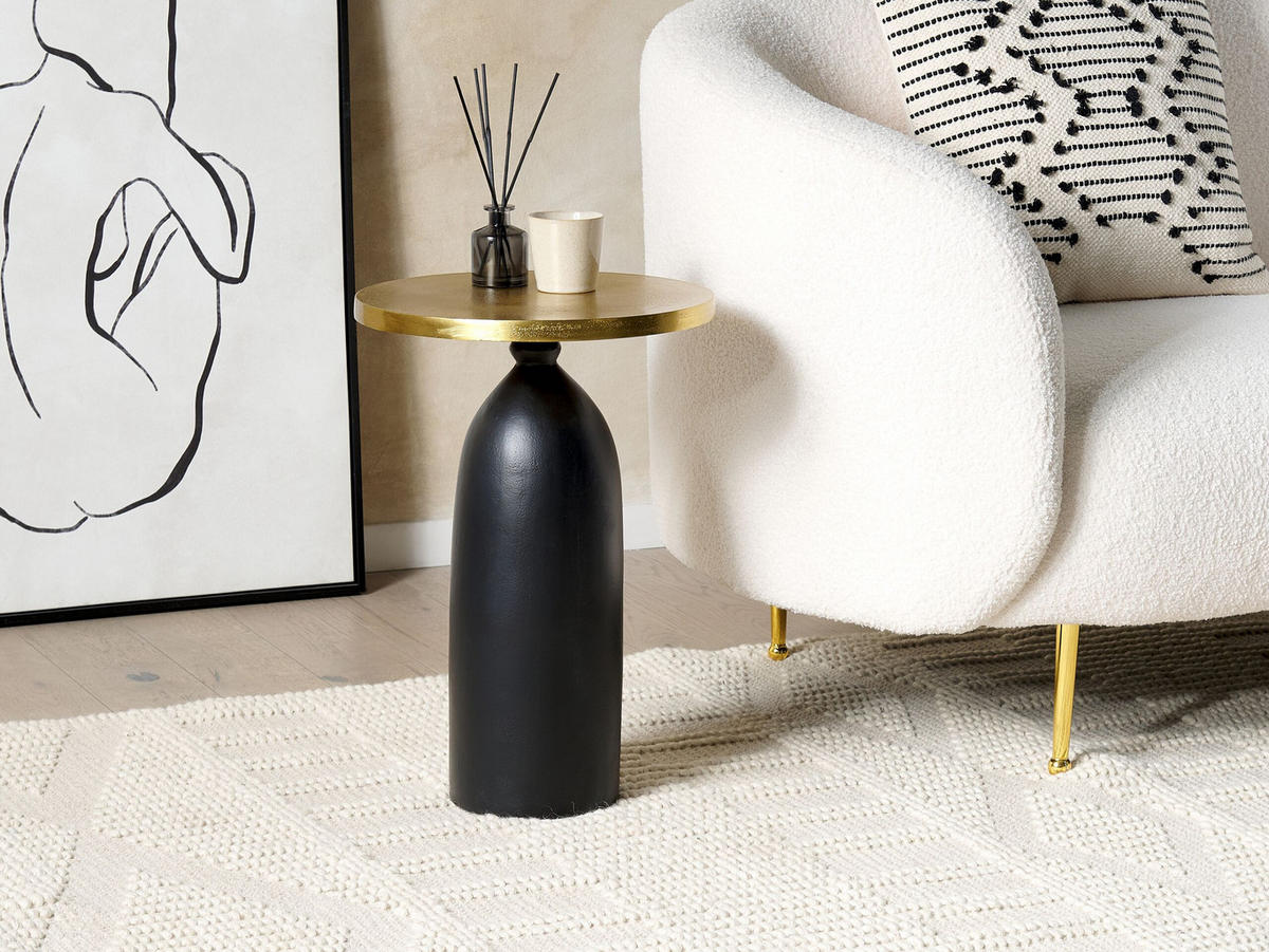 BEISTELLTISCH Aluminium gold/schwarz rund 36 cm Tekapo - Goldfarben/Schwarz, Metall (36/36/52cm) - Beliani