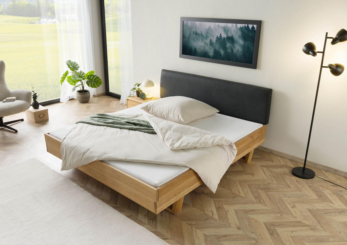 HOLZBETT mit Nachttisch Massivholz Fichte 180 x 200 x 86 natur FICHTELBERG #55 - Anthrazit/Braun, Holz (180/200cm) - Massivmoebel24