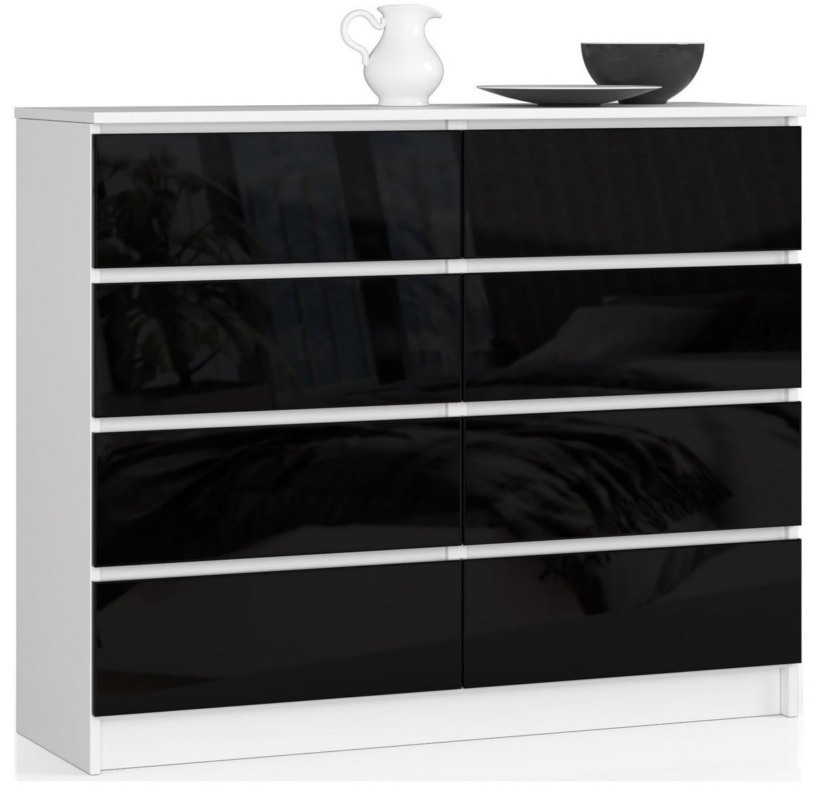 KOMMODE Weiß, Schwarz Glanz 99/120/40 - Weiß, Holzwerkstoff (120/99/40cm) - RAUMHIRSCH FURNITURE