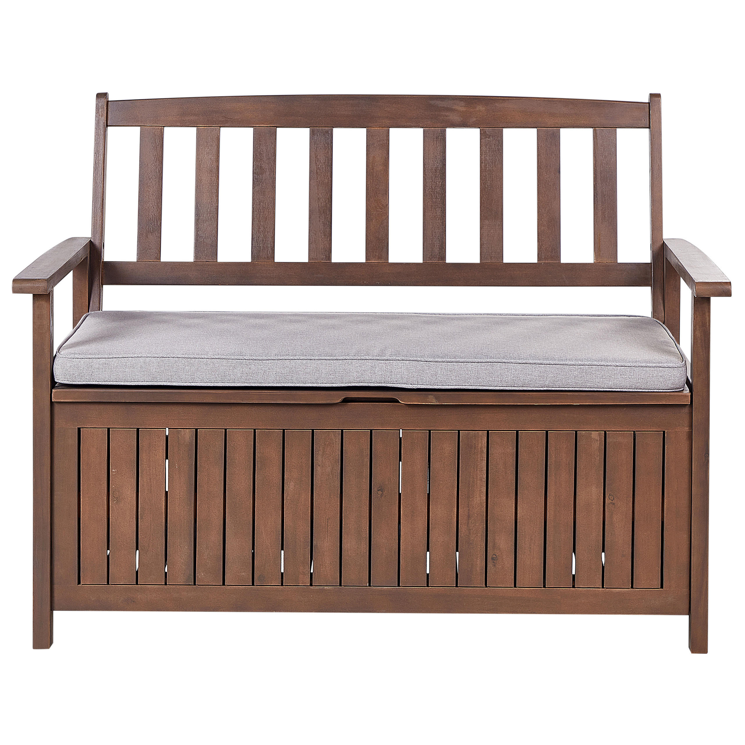 GARTENBANK Akazienholz dunkelbraun mit Stauraum Auflage hellgrau Sovana 120 cm - Hellgrau/Braun, Holz (120/91/60cm) - Beliani